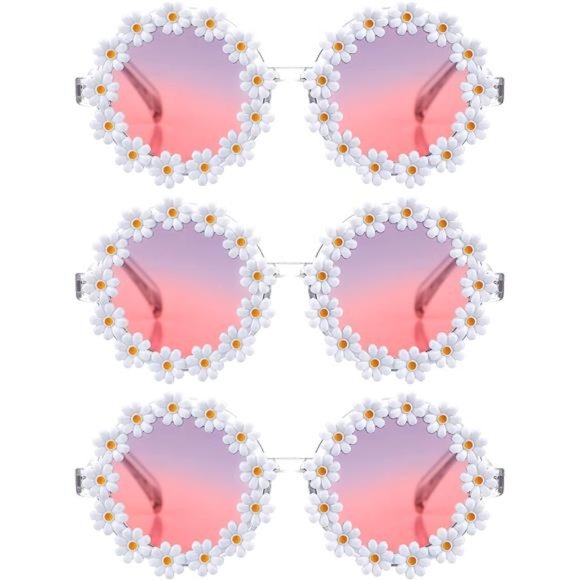 3 Packs Retro Daisy Sunglasses for Women Flower Round Disco Sunglasses Floral main image 4